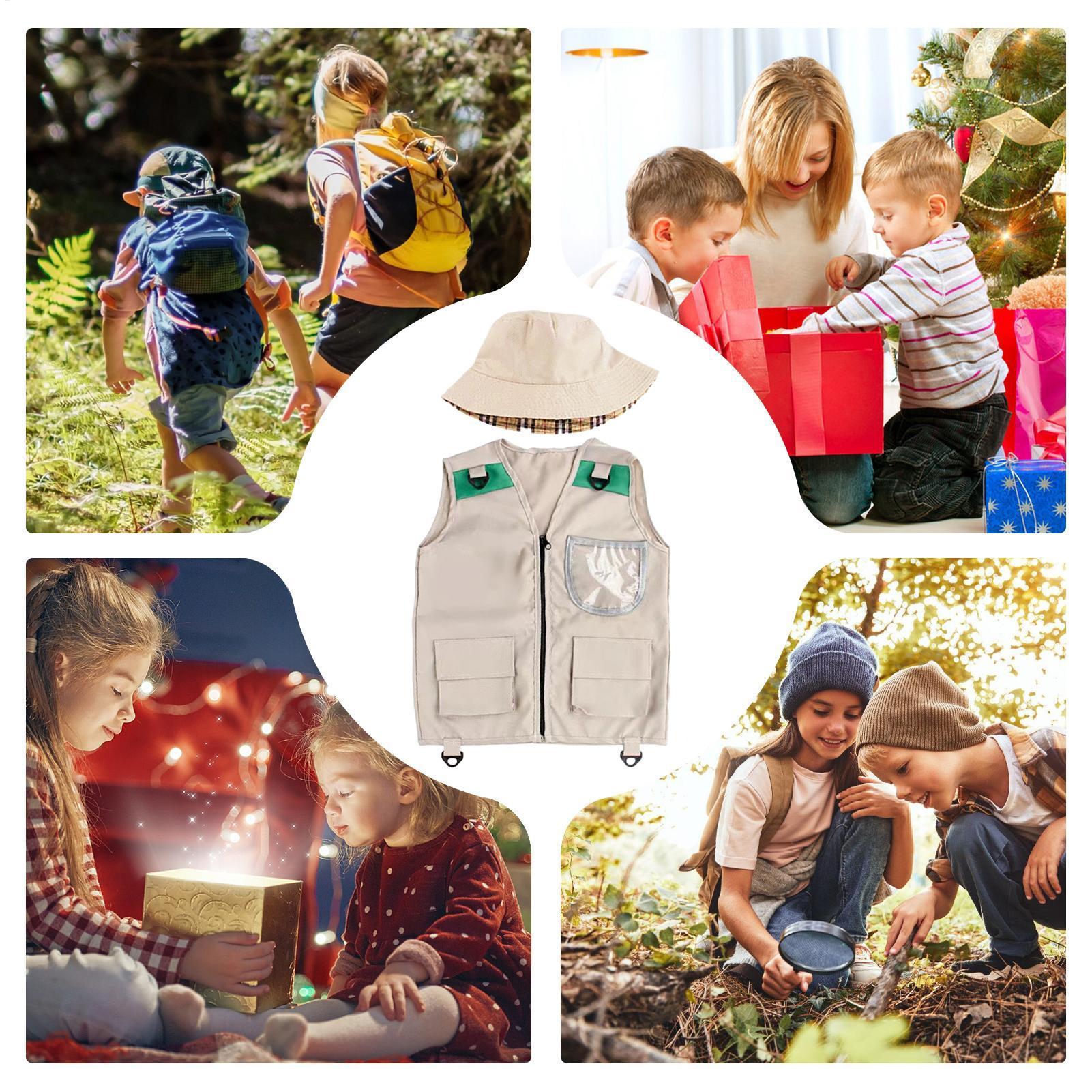 Outdoor Adventure Kit For Boys - キッズエクスプローラーベストと帽子コスチューム、サファリカーゴベスト、男の子用アウトドアアドベンチャーキット、幼児用ドレスアップごっこ遊びコスチューム