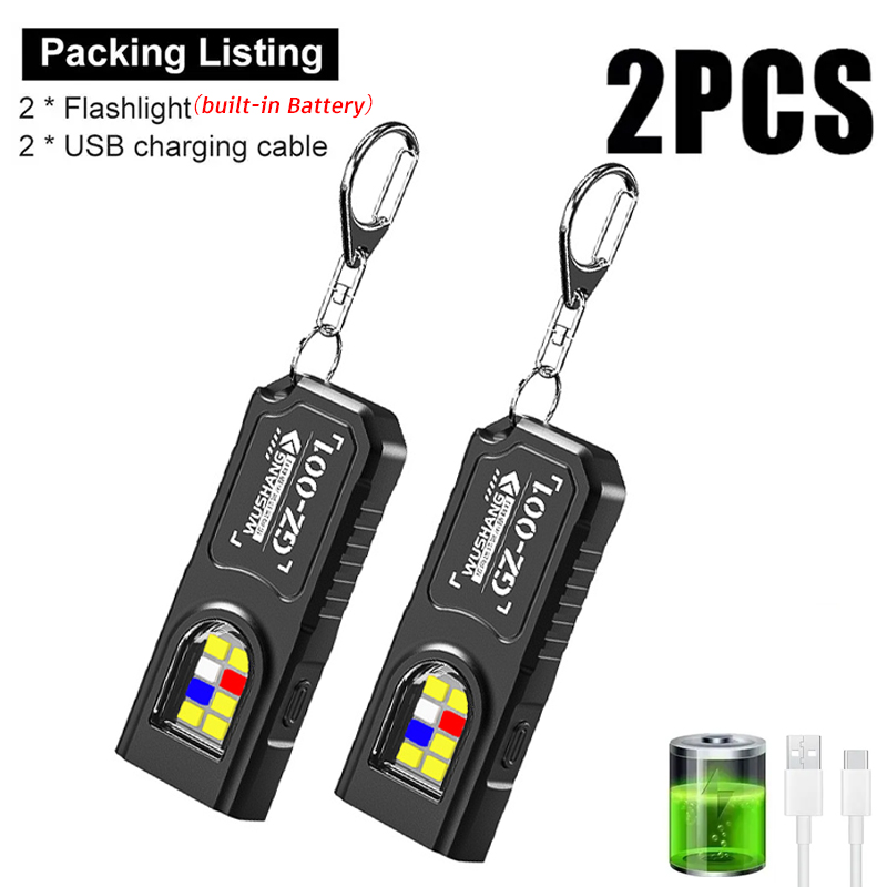 Outdoor Adventures - 多機能キーホルダー懐中電灯 USB 充電式ミニ懐中電灯 COB ワークライトキーリング付きキャンプウォーキングポケットランプ