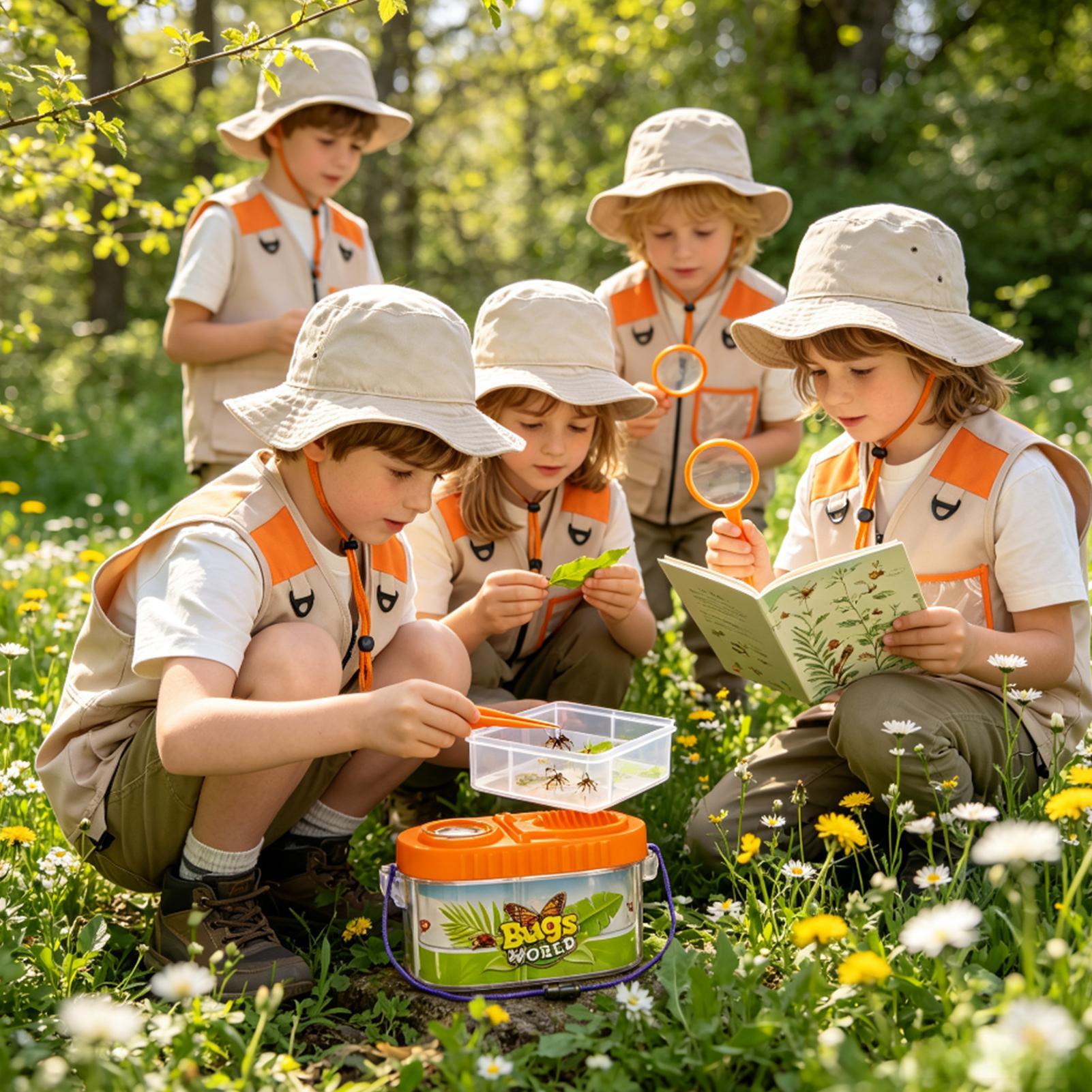 Outdoor Adventure Kit For Boys - 子供用アドベンチャーキット 虫眼鏡付き帽子 軽量科学キット 子供用自然観察 虫捕り キャンプキット