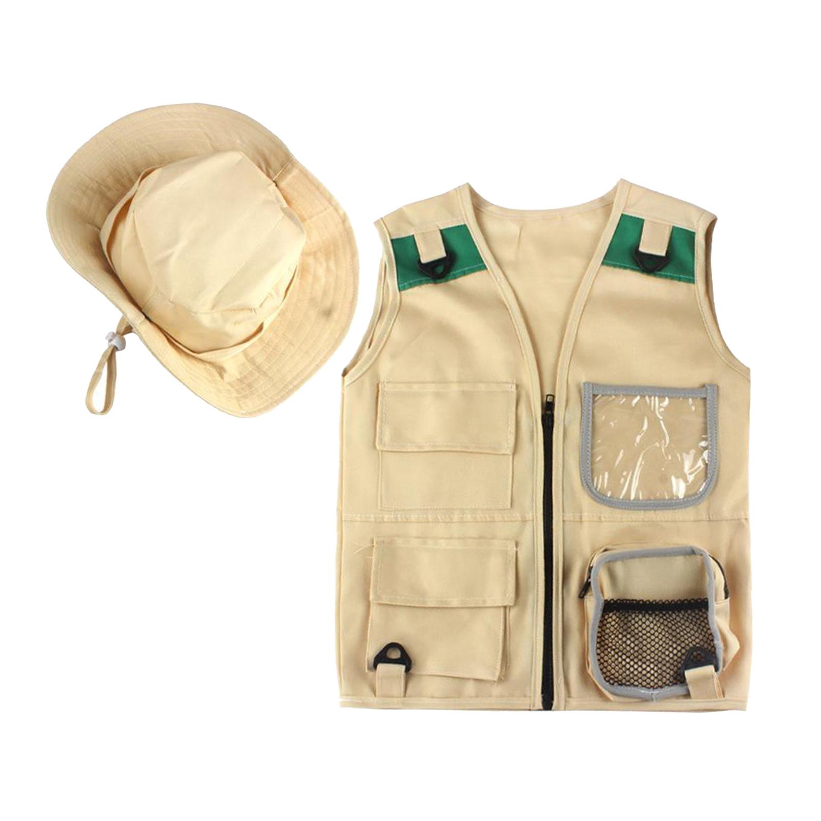 Outdoor Adventure Kit For Boys - 安全なキッズ屋外エクスプローラーキット、カーゴベストと帽子セット、裏庭の自然、男の子と女の子のための洗えるコスチューム