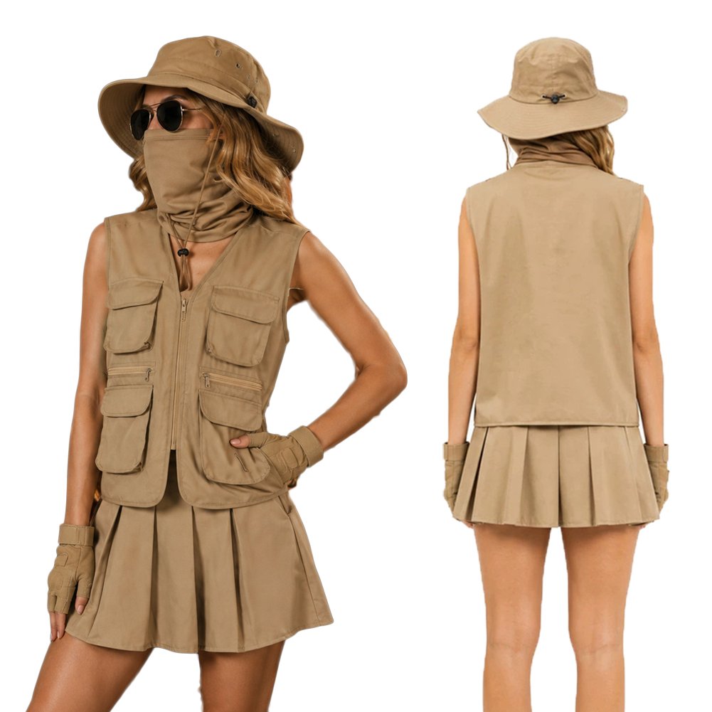 Outdoor Adventure For Adults - アウトドアエクスプローラー服帽子アクセサリーハイキング釣りアドベンチャーコスチュームコスプレハロウィン制服衣装女性大人スーツ