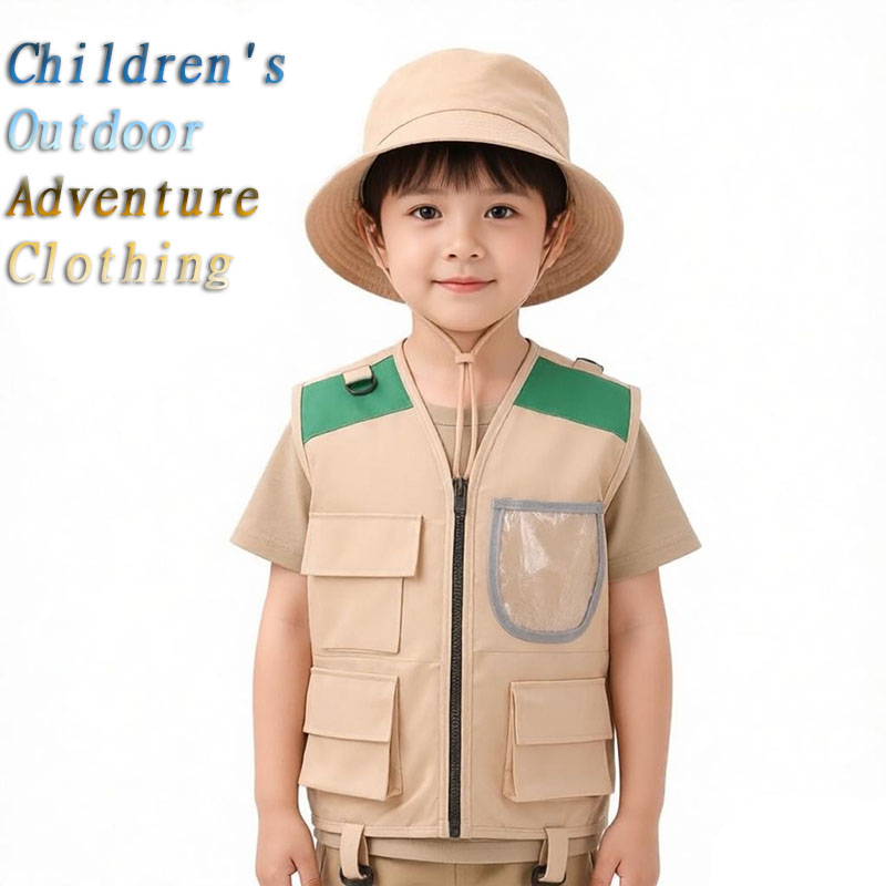 Outdoor Adventure Kit For Boys - 2026年新作 キッズエクスプローラーハット＆ベスト ドレスアップゲーム カーゴデザイン 子供用アウトドアアドベンチャーキット ベストと帽子
