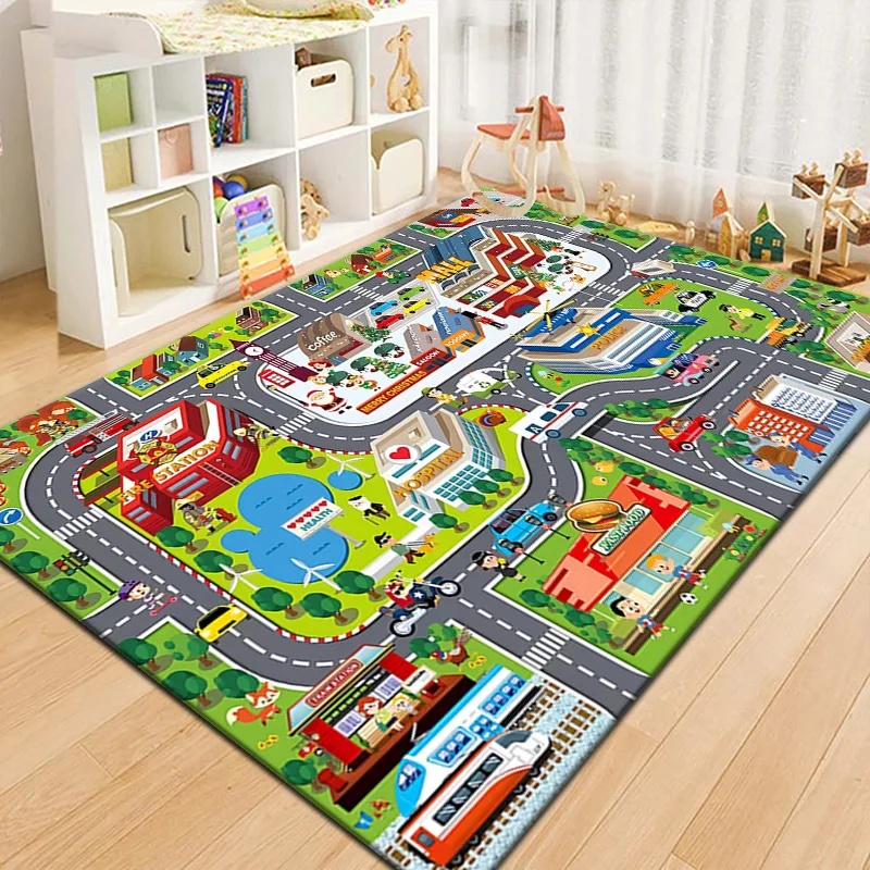 カラフルキッズシティマッププレイマットカーペット道路交通アド - Outdoor Adventure Toys For Kids のレビューと価格