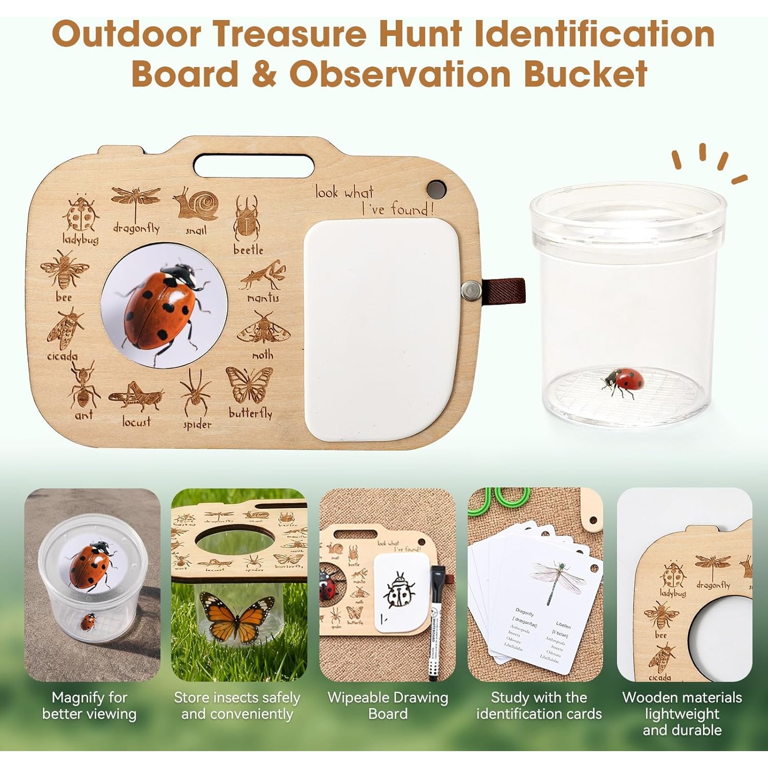 子供用虫捕りキット、虫箱、学習カード、観察ボード付き、屋外遊 - Outdoor Adventure Learning のレビューと価格
